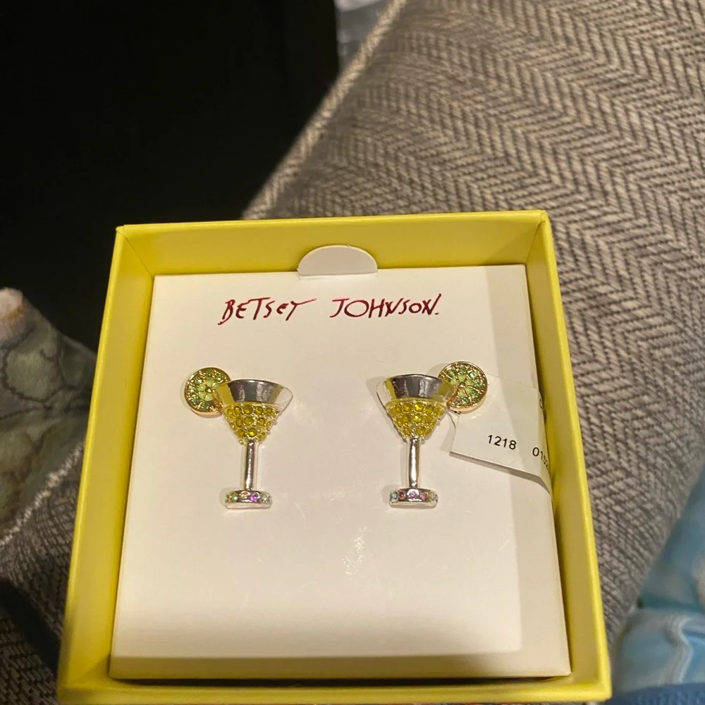 Fun, Summer, Martini Stud Earrings, Betsy J., Silver-tone,Sparkle Crystals, NWT - Picture 9 of 11